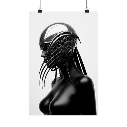 Futuristic helmet with intricate metallic details and elongated structures resembling dreadlocks or tentacles.