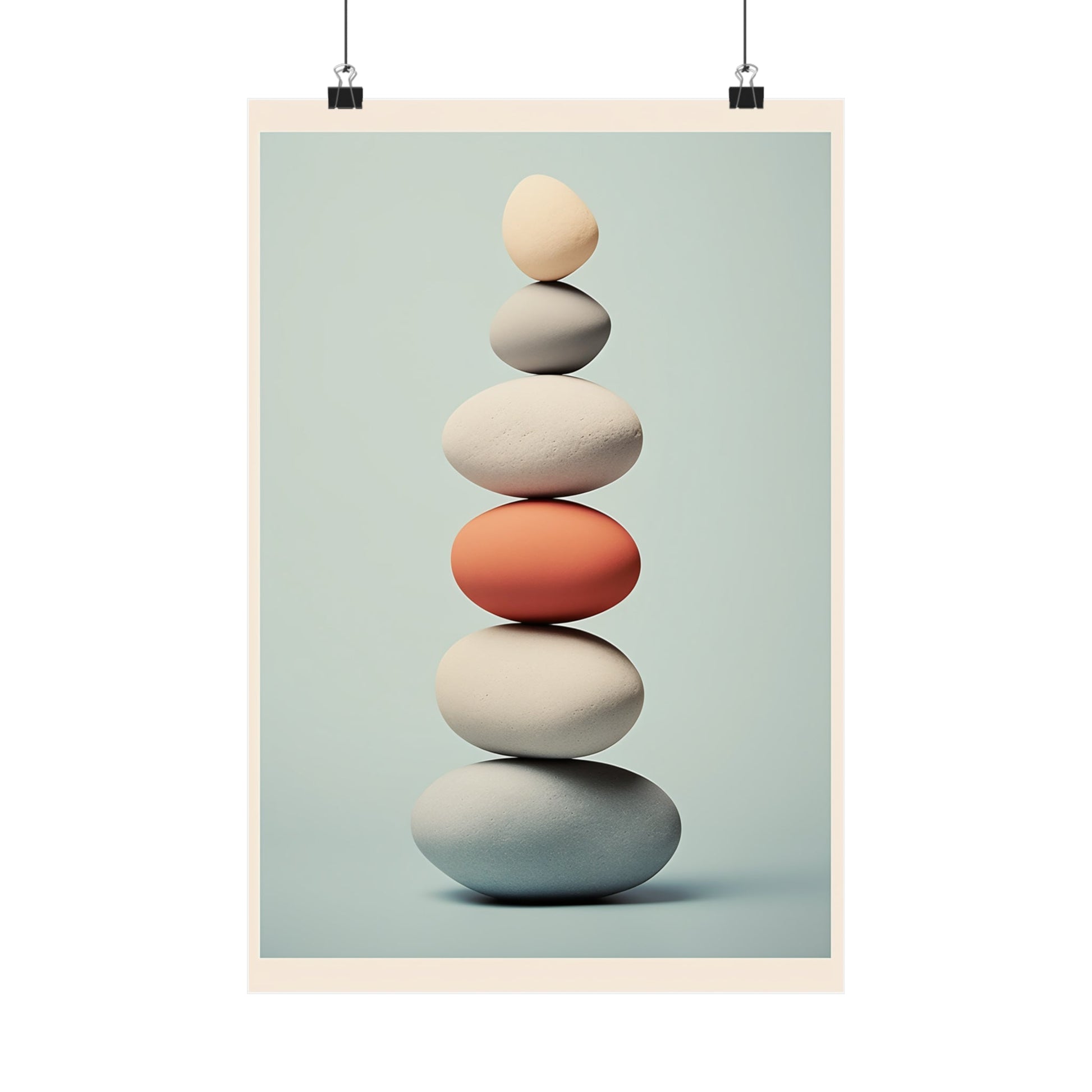 Stack of balanced stones in various soft colors and shapes.