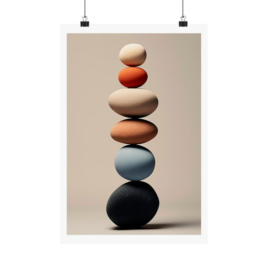 Stack of balanced stones in various colors and shapes.