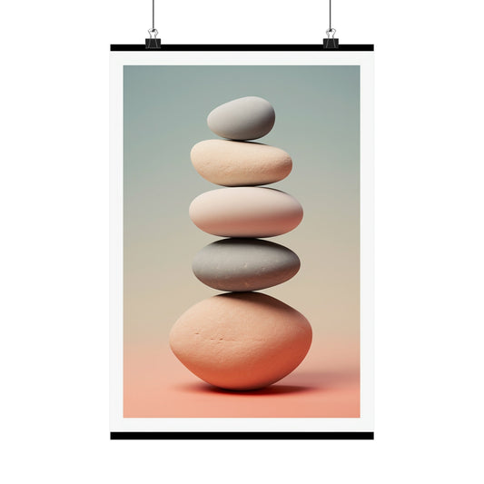 Stack of smooth, balanced stones in varying pastel shades.