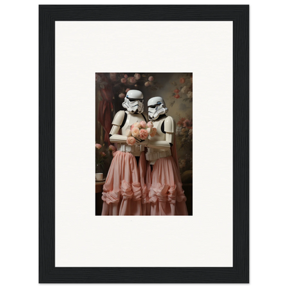 Framed photograph of two Stormtroopers wearing pink tulle skirts.