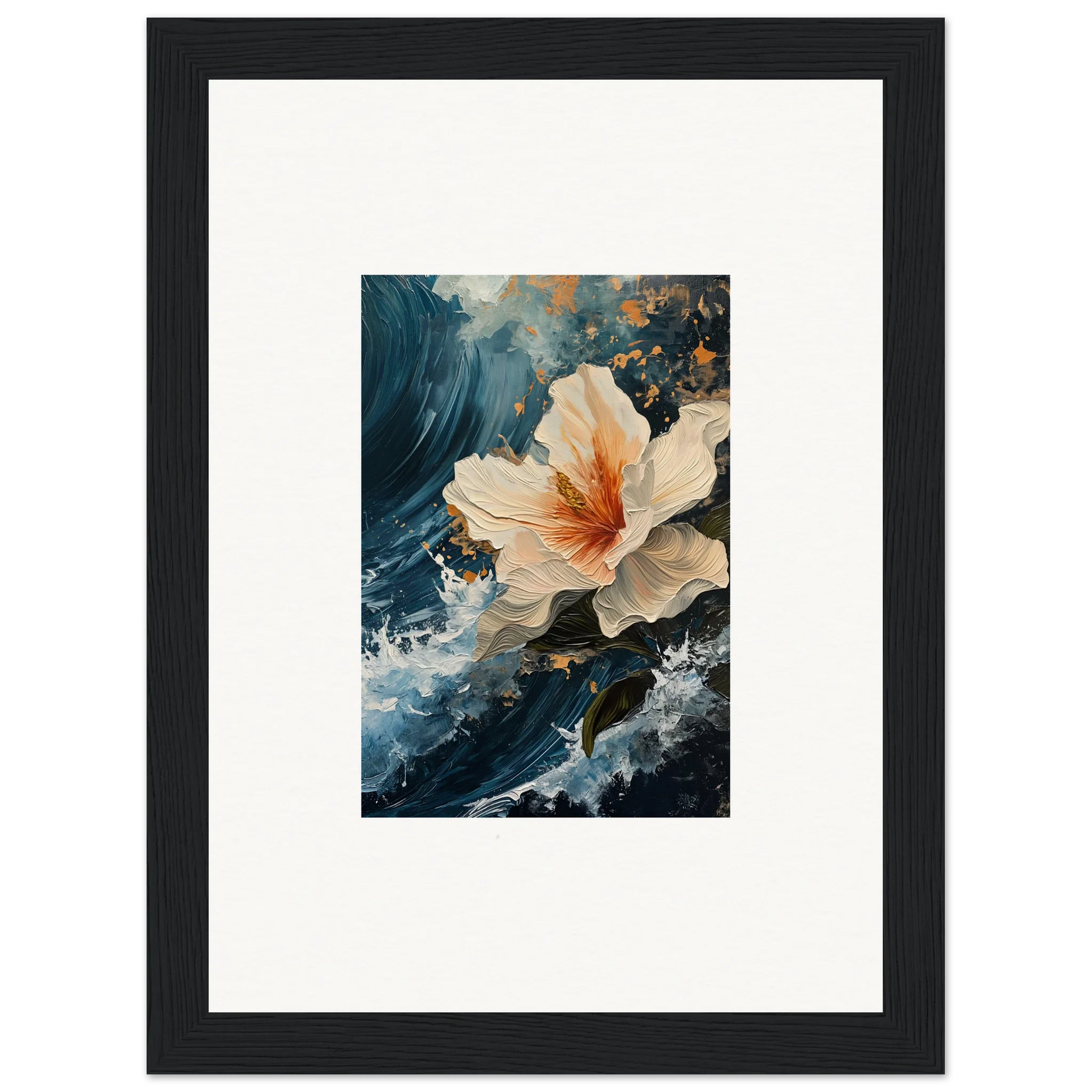 Delicate white and peach hibiscus bloom canvas print for vibrant room decoration