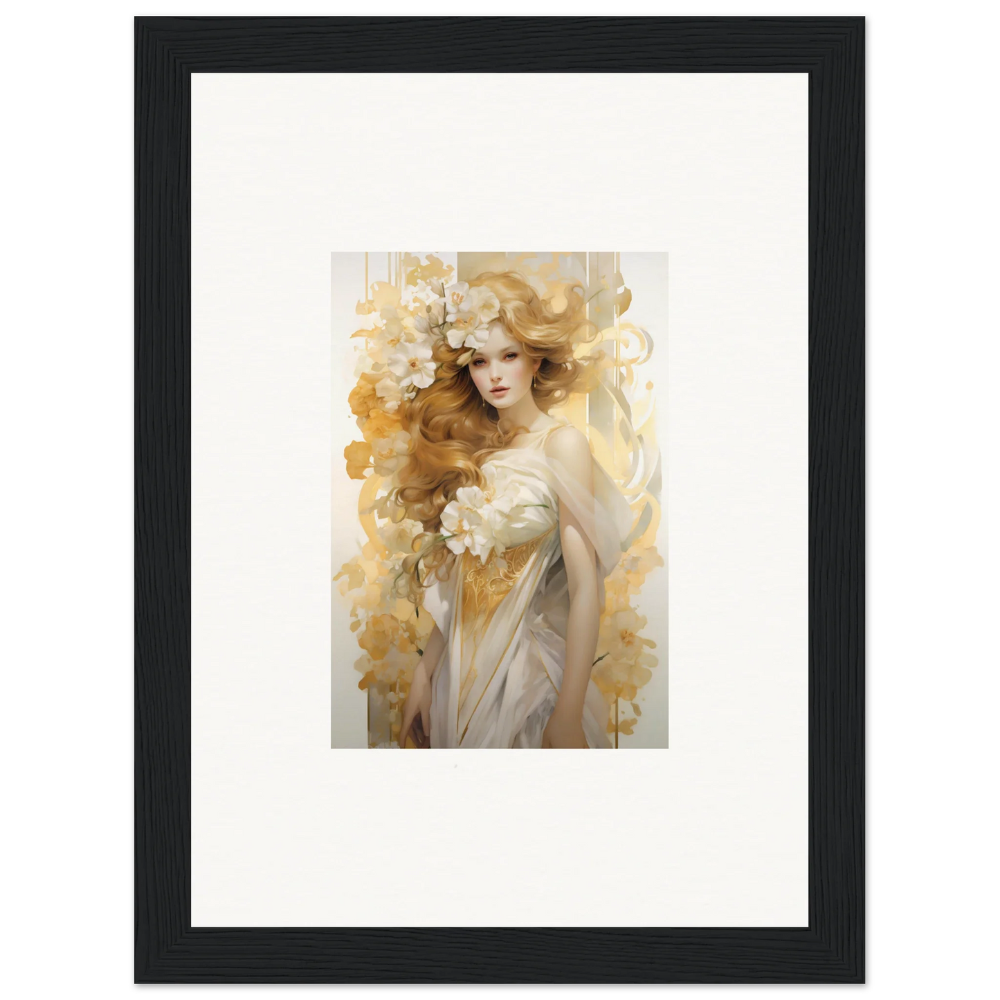 Framed wall art of an ethereal woman in flora serenade, perfect for room decor