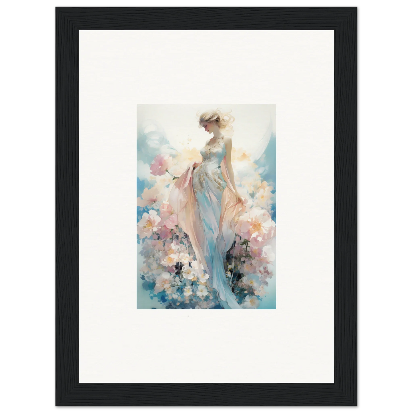 Framed watercolor of a dreamy female figure for stylish room decoration canvas print