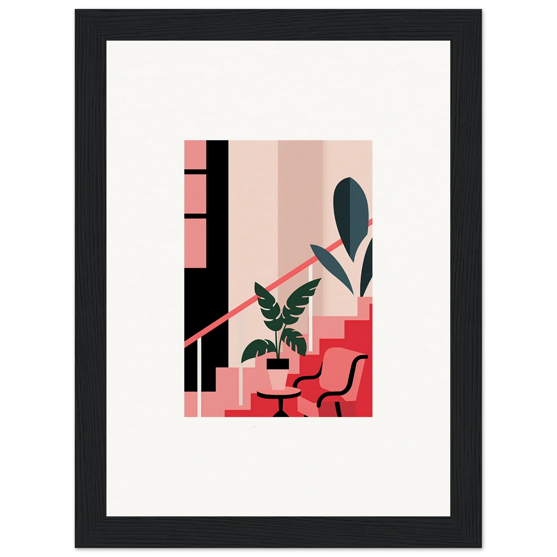 Framed canvas print of daydream expression with a potted plant and geometric shapes