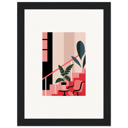 Framed canvas print of daydream expression with a potted plant and geometric shapes