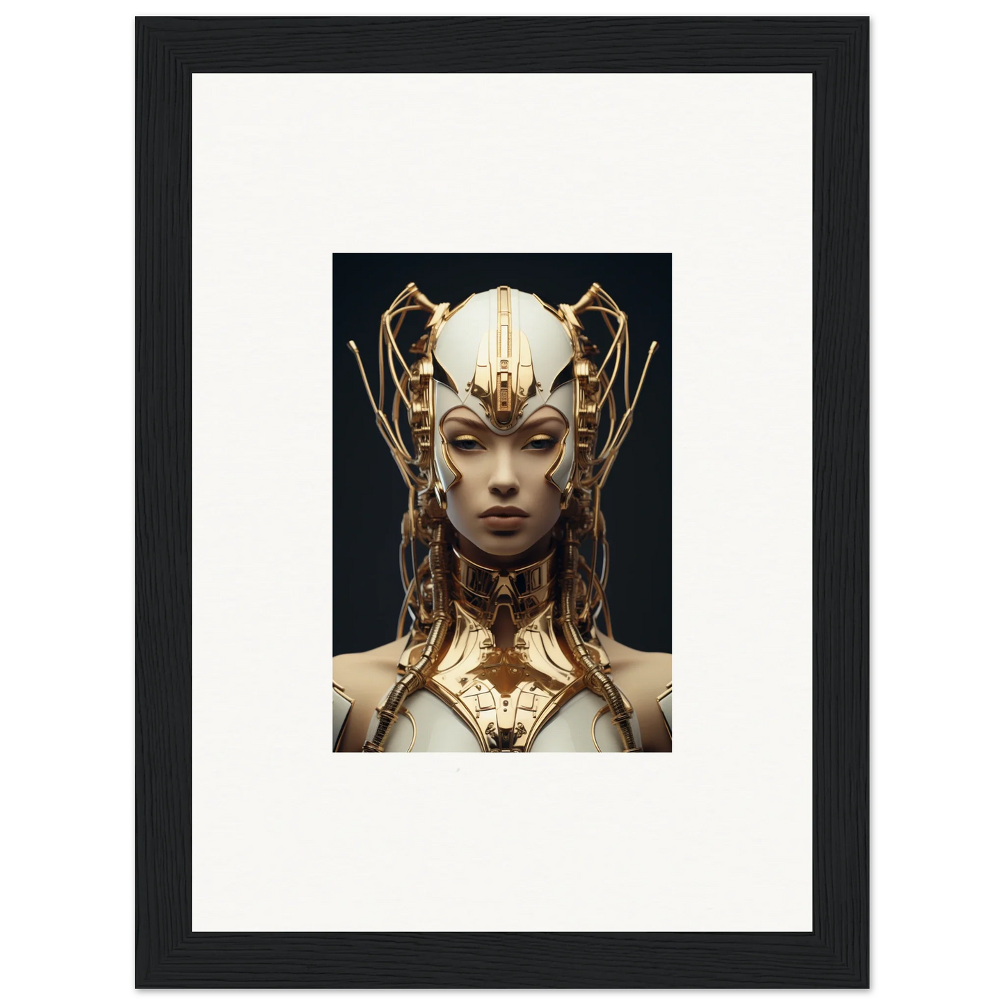 Ornate golden headdress and collar on an ethereal figure for Future Echoes Muse canvas print