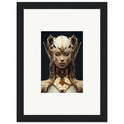 Ornate golden headdress and collar on an ethereal figure for Future Echoes Muse canvas print