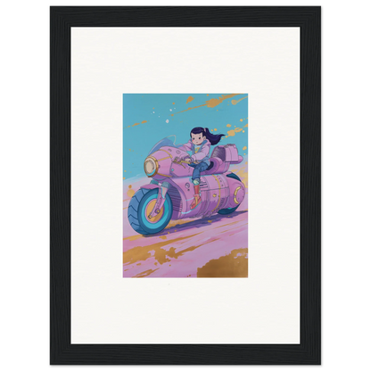 Cartoon character on a pink motorcycle for cool paintfall venture room decoration