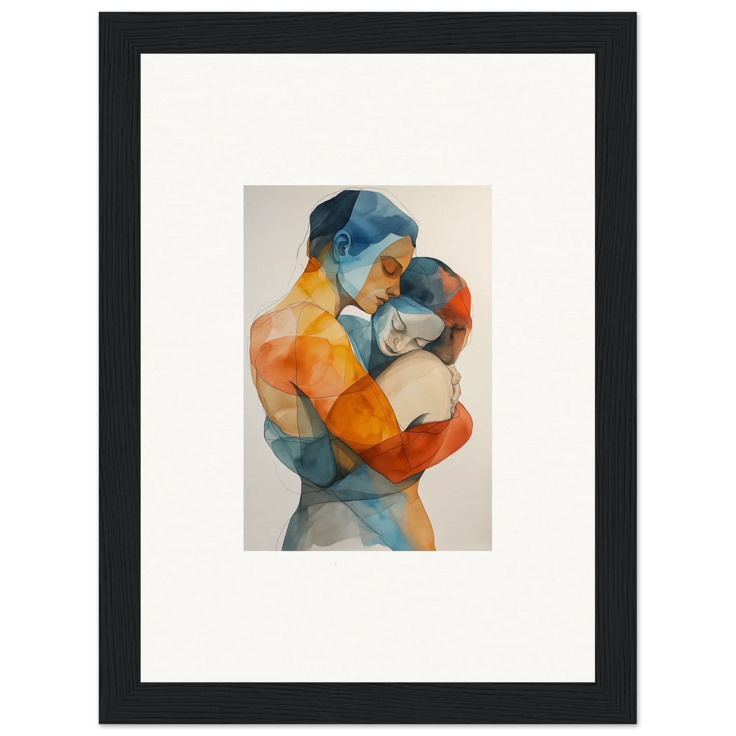 Abstract watercolor of two figures embracing, perfect for room decoration or canvas print