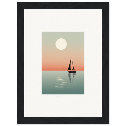 Sailboat silhouette at sunset with full moon, perfect for Nautical Harmonies canvas print