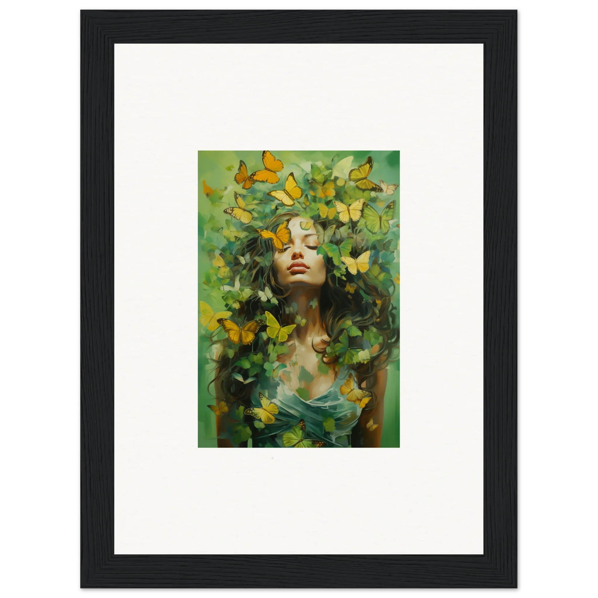 Framed canvas print of a woman in a garden, showcasing Chrysalis Ecstasy vibes