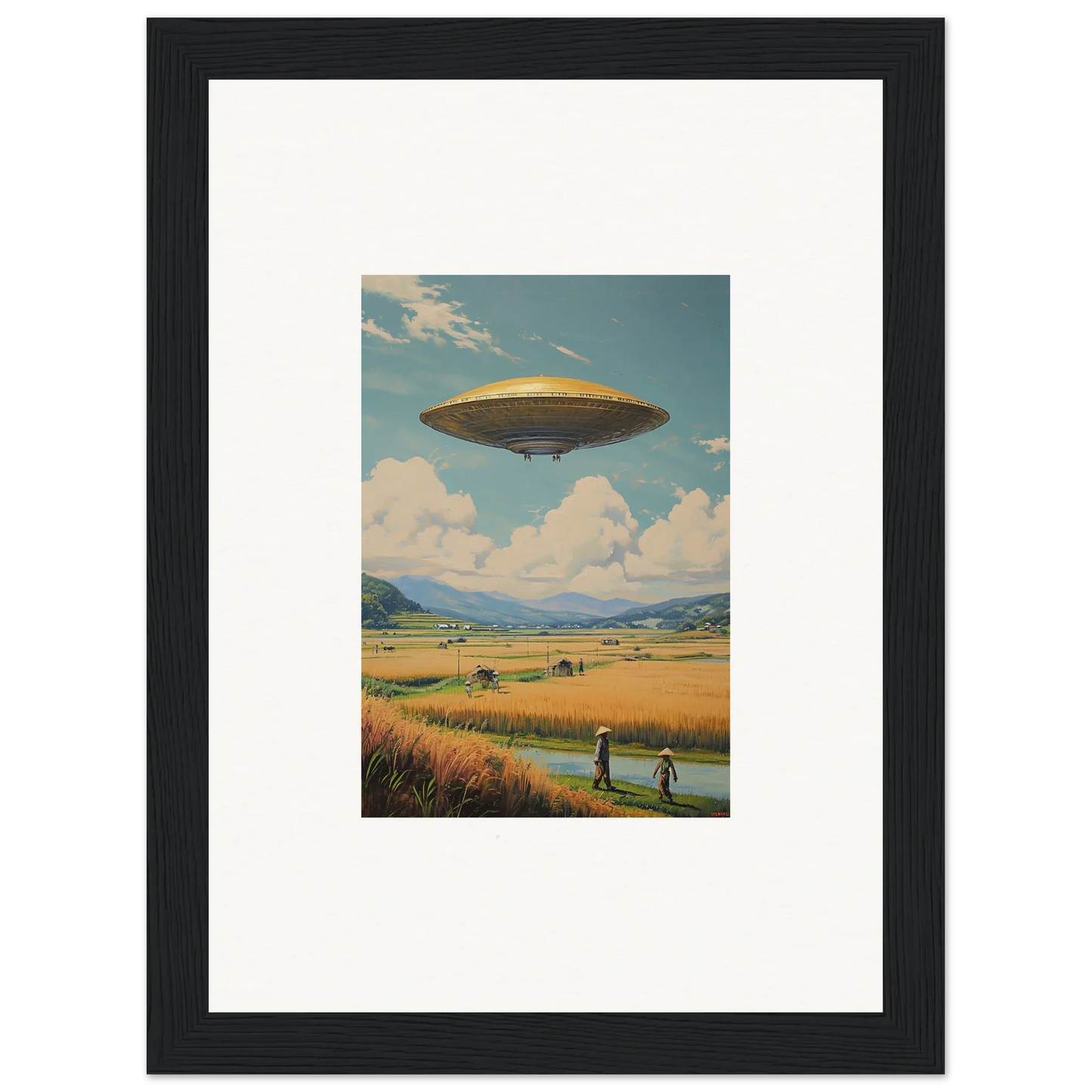 UFO hovering over a rural landscape, perfect for room decoration canvas print