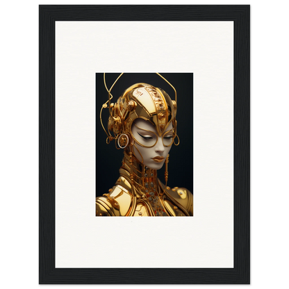 Framed canvas print of a golden cyborg from Moulin Mystique for stylish room decoration