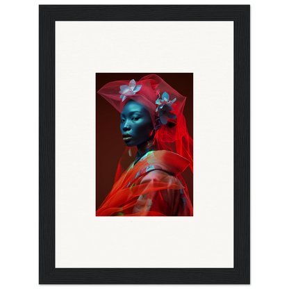 Framed canvas print of a blue-skinned person with red fabric, perfect for room decoration