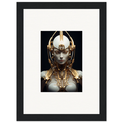 Framed canvas print of a Celestial Conductress in golden armor for stylish room decoration