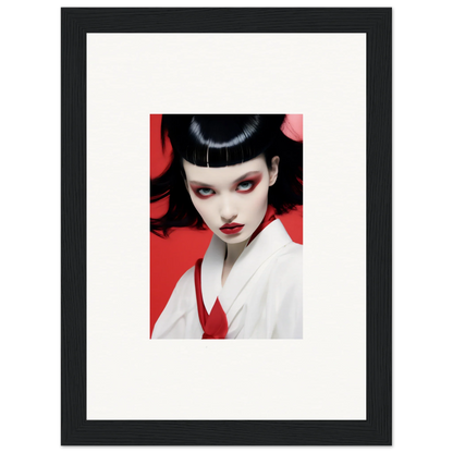 Framed portrait of a woman with geisha makeup, perfect for your Cherry Dream room decoration