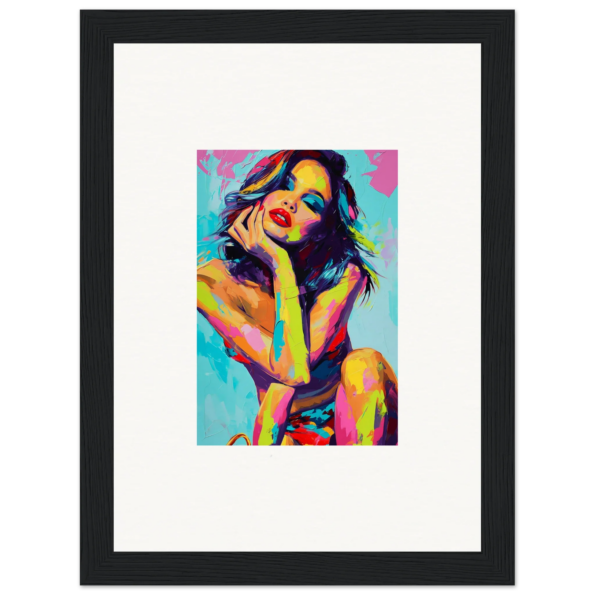 Colorful pop art portrait of a woman, perfect for room decoration or as a canvas print