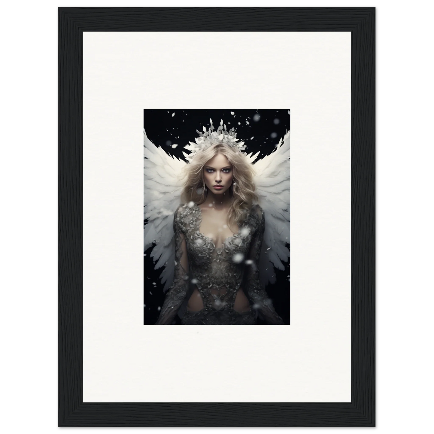 Ethereal feathery specter in crown and dress, perfect for unique room decoration canvas print