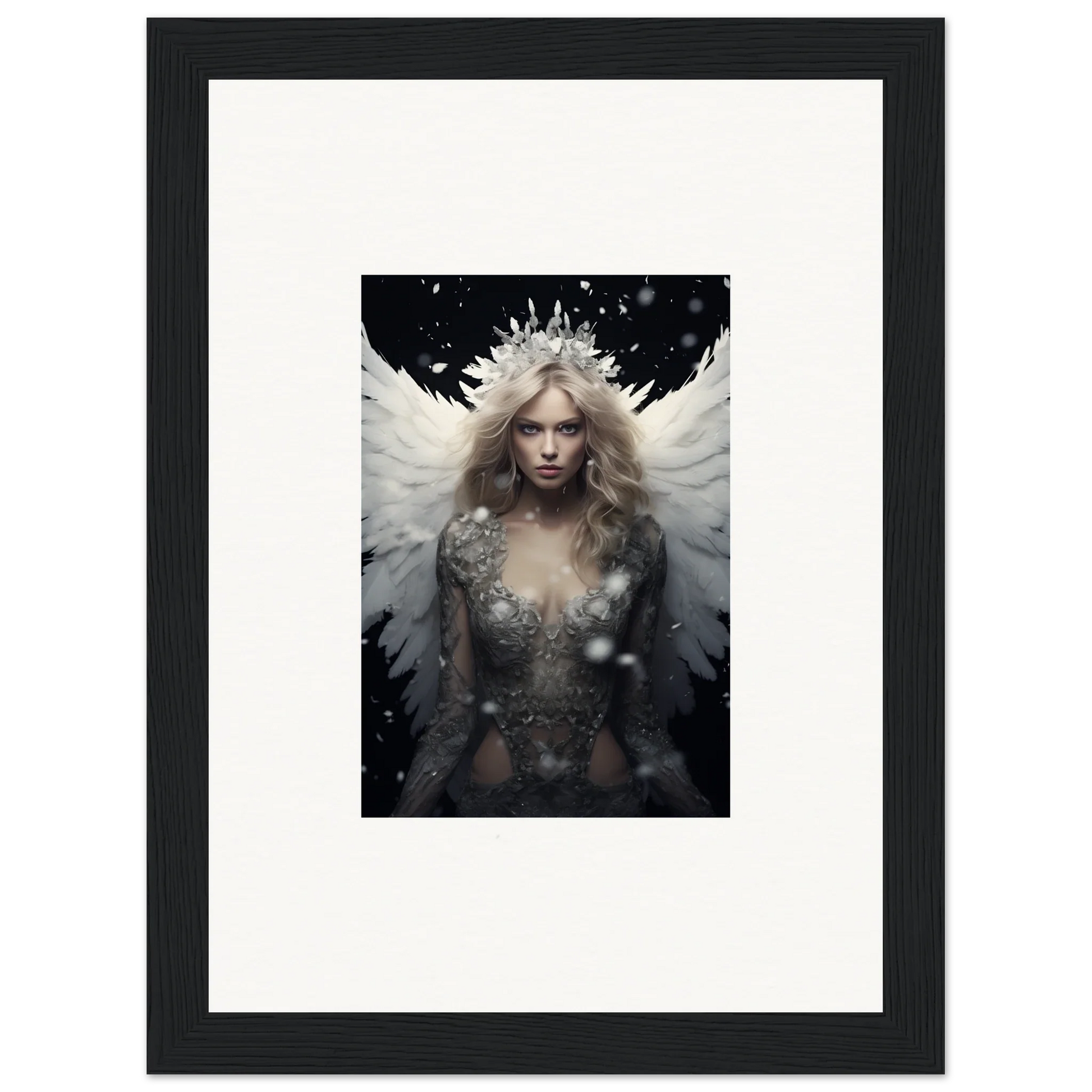 Ethereal feathery specter in crown and dress, perfect for unique room decoration canvas print