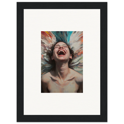 Exuberant laughing person with colorful brush strokes, perfect for Aura Bloom room decoration