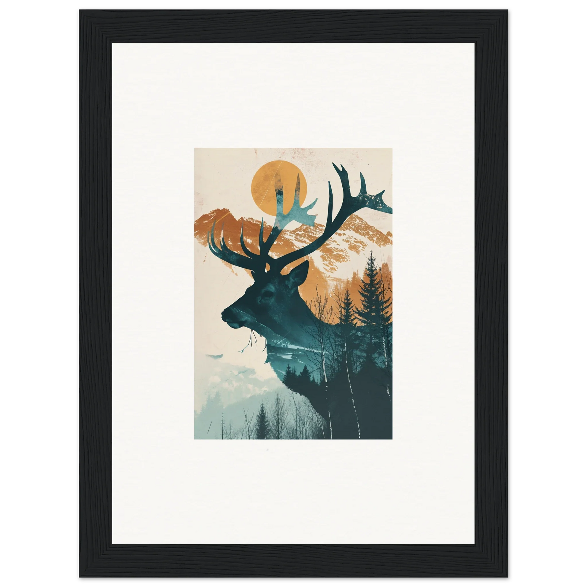 Silhouette deer head with nature scene for a cool Mirage Visions canvas print