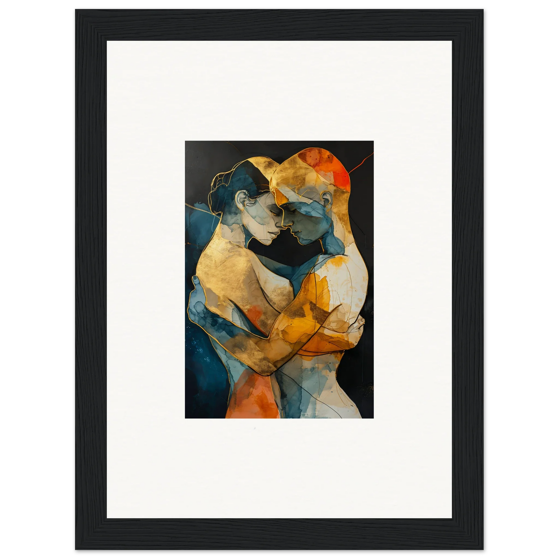 Framed canvas print of abstract embracing figures for unique room decoration