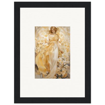 Framed canvas print of an ethereal woman in a golden dress for room decoration