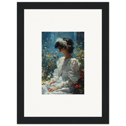 Framed canvas print of a woman in a white dress for bloom reverie room decoration