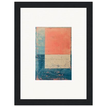 Framed canvas print of Surreal Palette Whispers with coral, blue, and beige color blocks