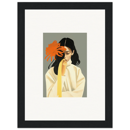 Framed canvas print of a woman with an orange flower for your dreams eternity room decoration