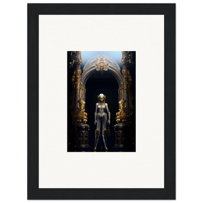 Framed canvas print of a metallic humanoid in an ornate archway for Griffinscape Synergy room decoration