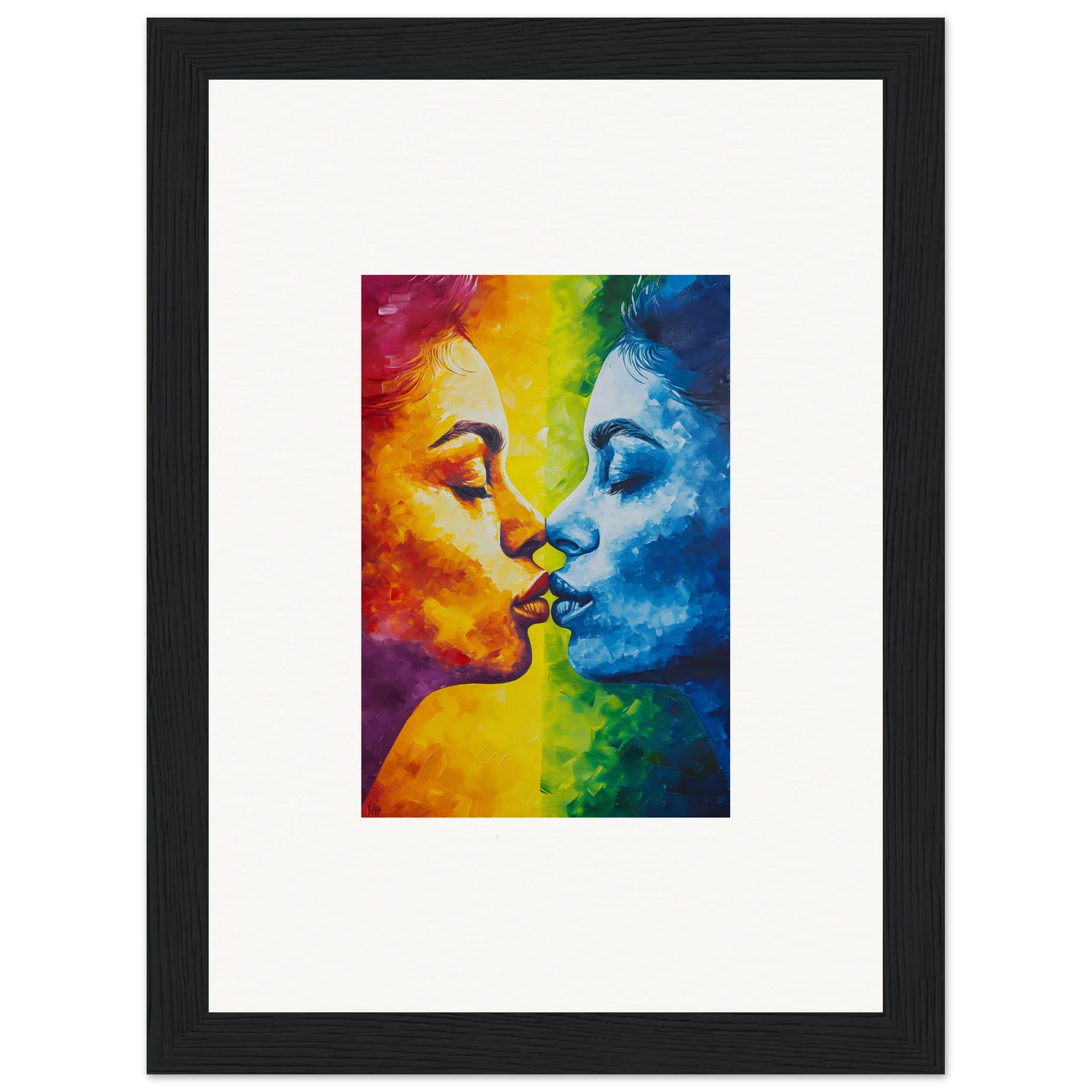 Colorful canvas print of a serenity kiss, perfect for vibrant room decoration