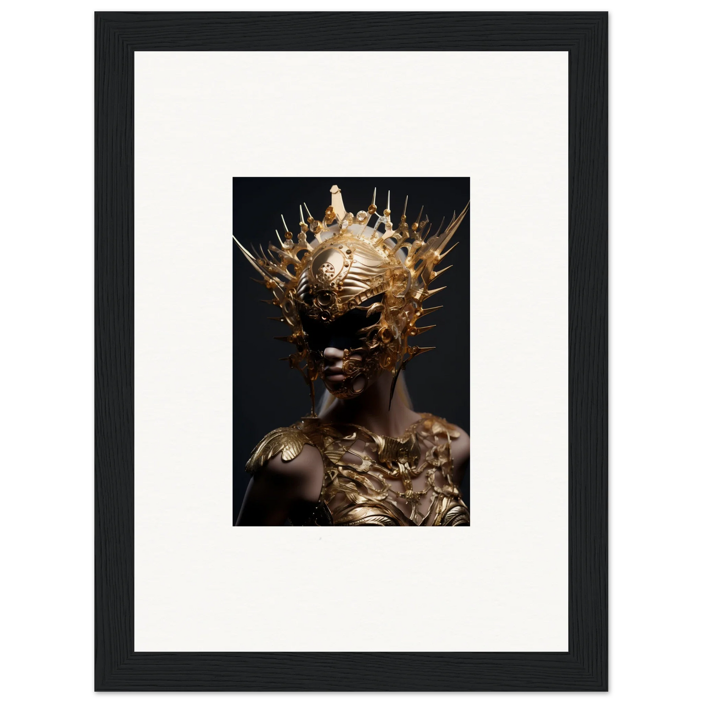 Ornate golden headdress on metallic figure, perfect for vintage bloom room decoration canvas print