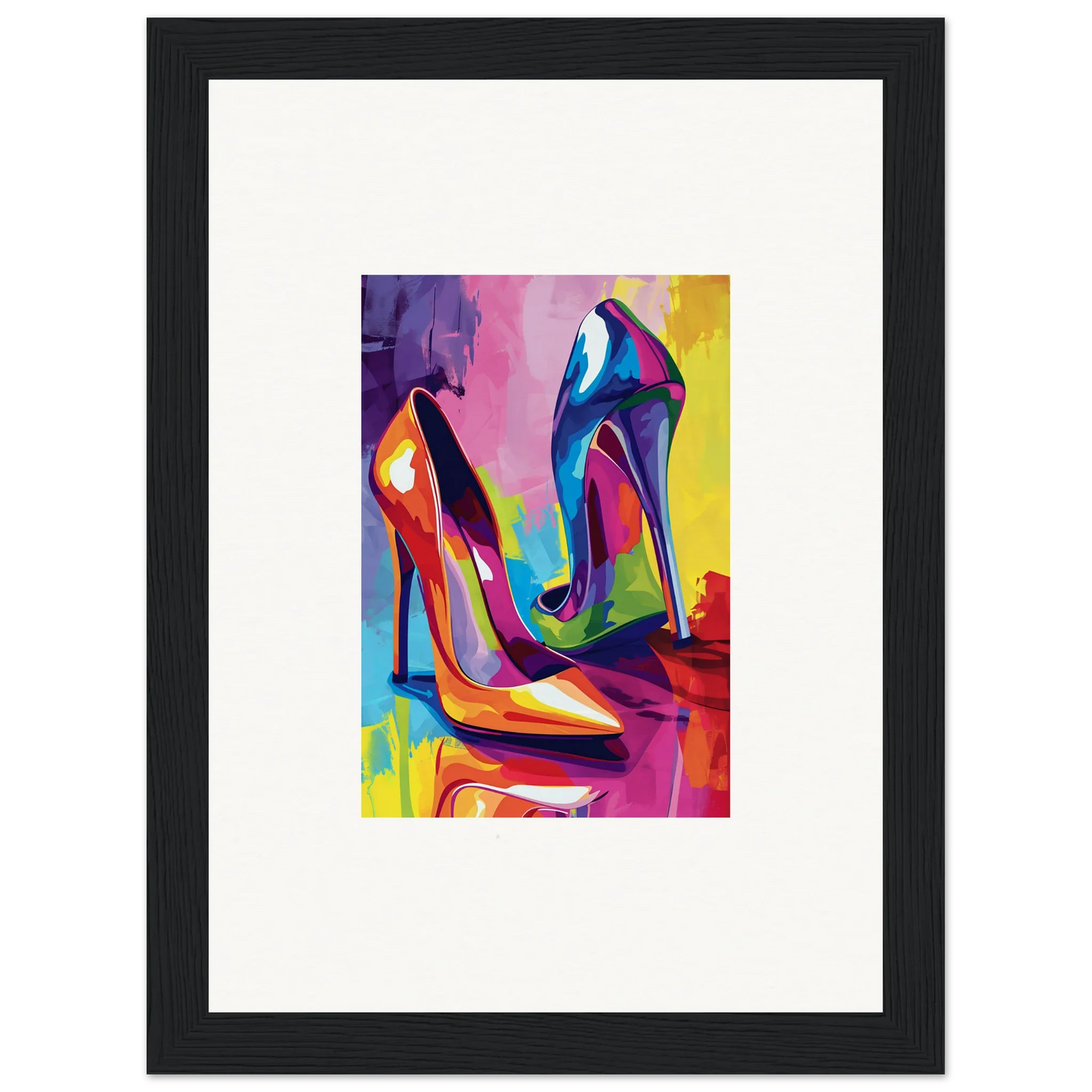 Colorful abstract canvas print of high-heeled shoes for trendy room decoration wall art