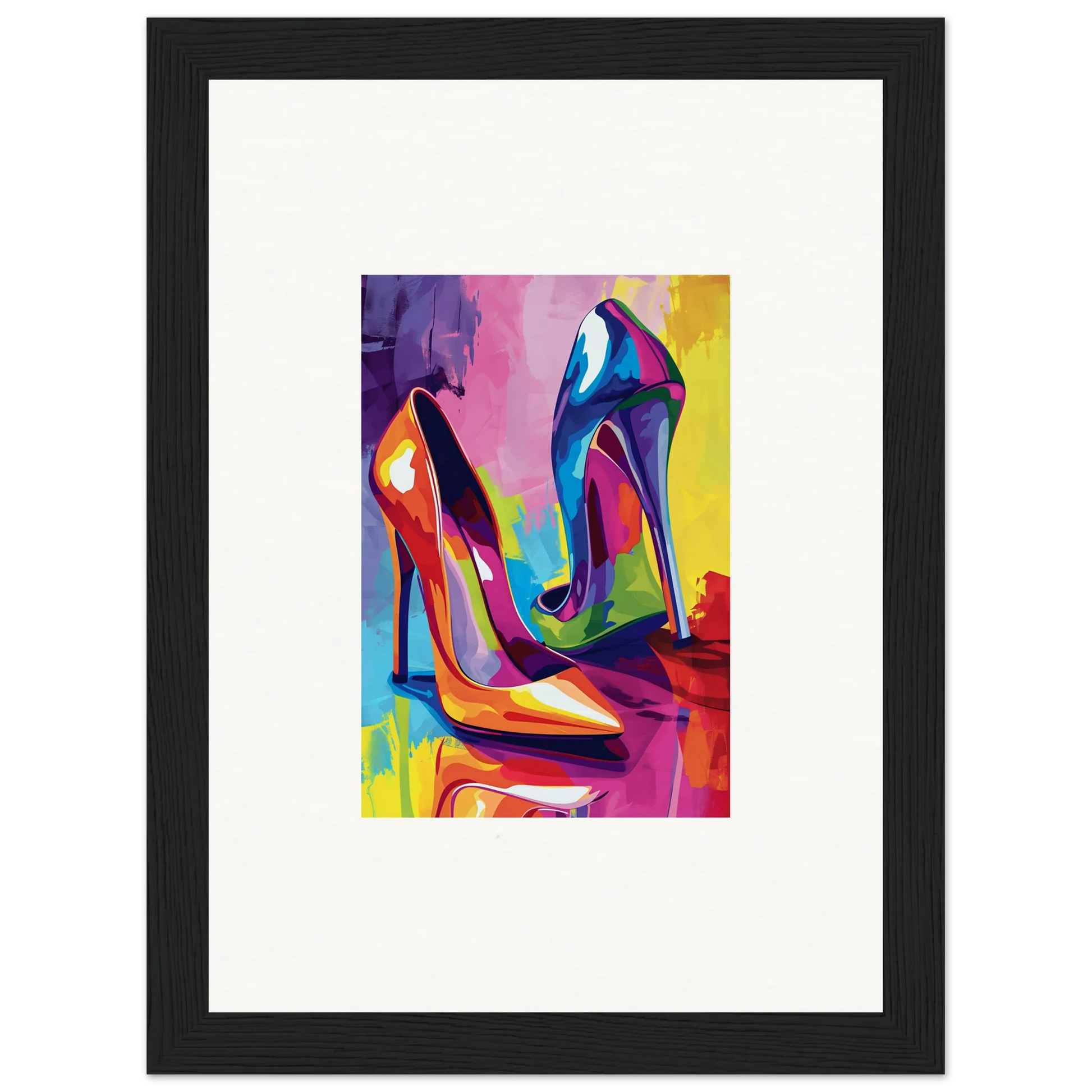 Colorful abstract canvas print of high-heeled shoes for trendy room decoration wall art