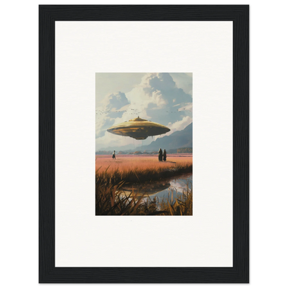 Flying saucer hovering over a landscape in Ether Drifting Suns canvas print for room decoration