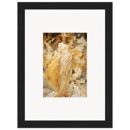 Framed canvas print of a woman in yellow dress for petal serenade room decoration