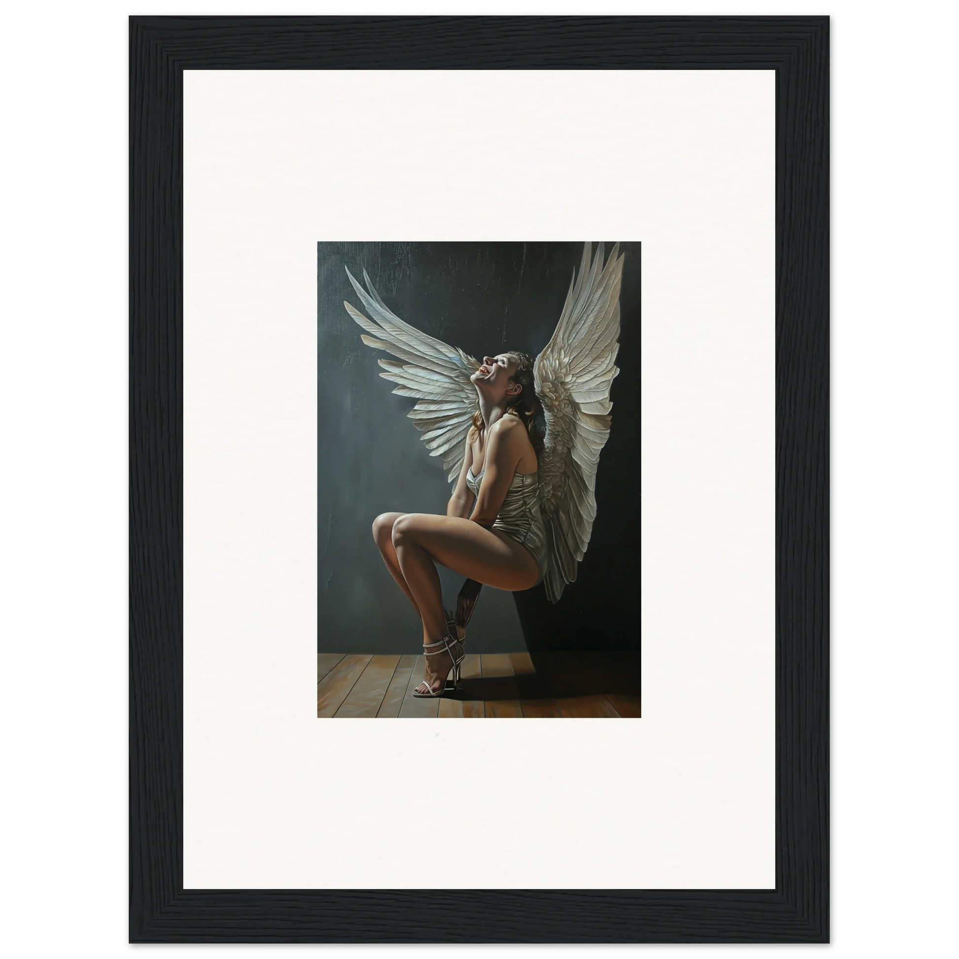 Nude figure with white wings on a chair for Heavenly Weakened Psalms artwork