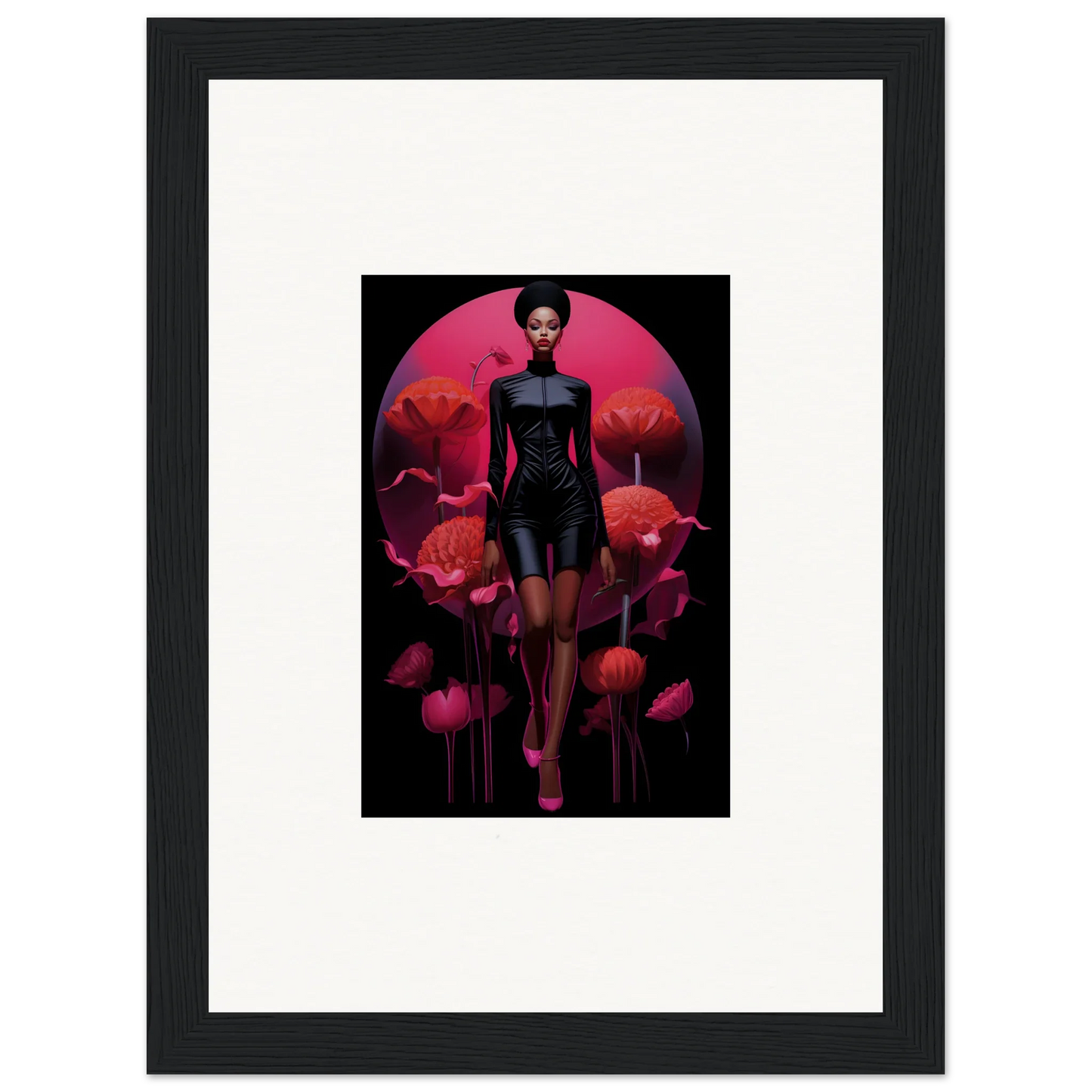 Framed canvas print of a tribal reverie with a female figure and red poppies