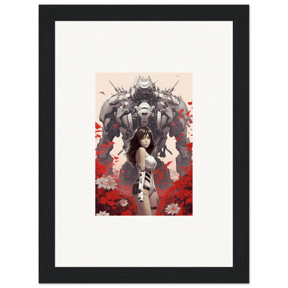 Framed poppy lucidity canvas print of a woman with a robotic figure for cool room decoration