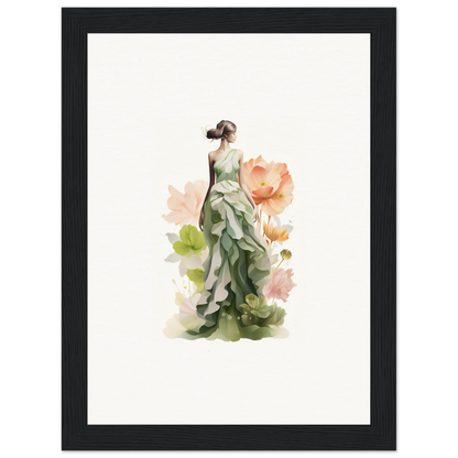 Watercolor canvas print of a woman in green dress, perfect for spring symphony room decoration