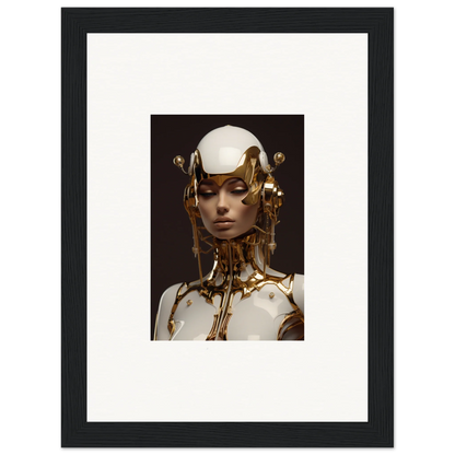 Futuristic humanoid figure with gold details, perfect for wall art or room decoration