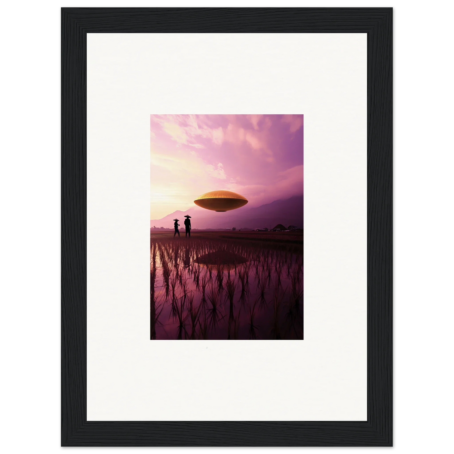 UFO hovering in a purple sky for cool Violet Dreaming room decoration canvas print