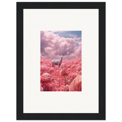 Deer in pink flowers under clouds for chic room decoration canvas print wall art