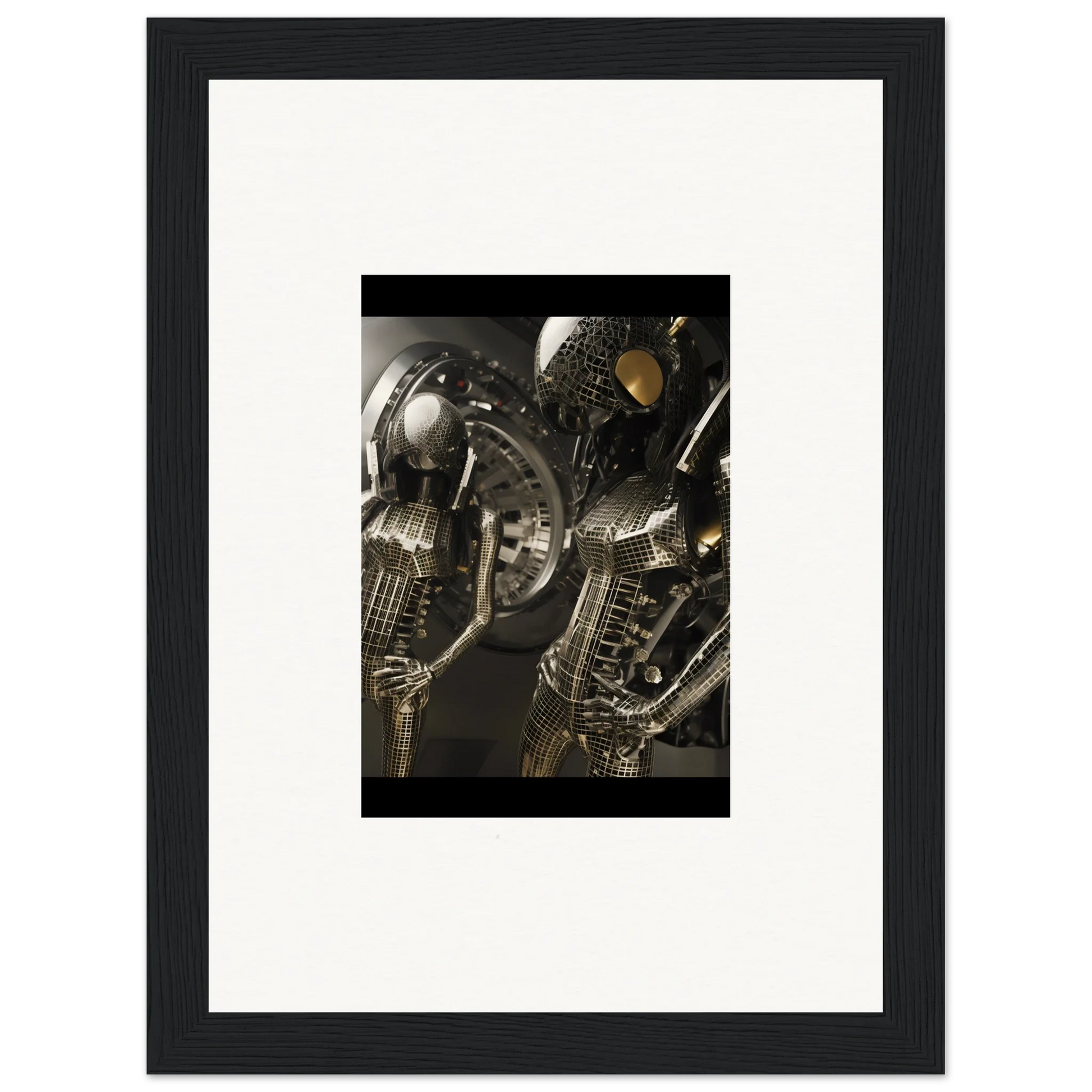 Framed black and white saxophone parts for stylish room decoration in Muse Web design