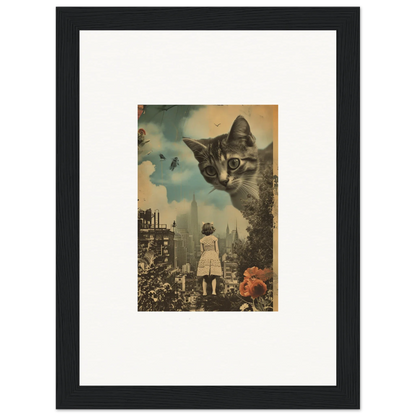 Surreal cat face over cityscape makes a unique canvas print for room decoration