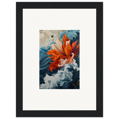 Vibrant orange flower in blue waves perfect for your Petal Odyssey canvas print decor