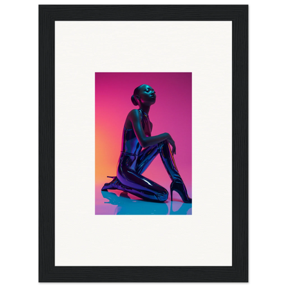 Silhouette of a seated figure on shiny blue, perfect for Neon Vortex room decoration canvas print