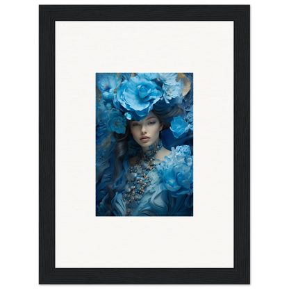 Framed canvas print of a dreamy figure in blue symphony floral art for room decoration